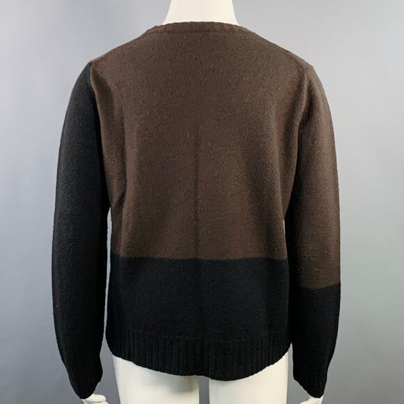 JIL SANDER Size XL Brown Black Wool Color Block Crew Neck Sweater - Picture 3 of 9